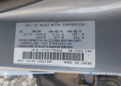 2013 Mazda Mazda3 I Sport из США, поврежденный, VIN JM1BL1U7XD1796866